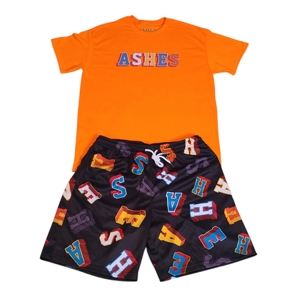 ASHES 3D Block Letter Graphic T-Shirt & Mesh Shorts Two-Piece Set