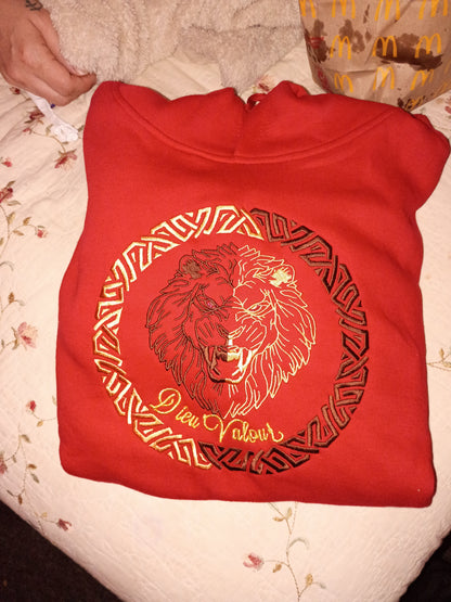 Dieu Valour Embroidered Lion Crest Heavyweight Pullover Hoodie