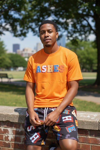 ASHES 3D Block Letter Graphic T-Shirt & Mesh Shorts Two-Piece Set