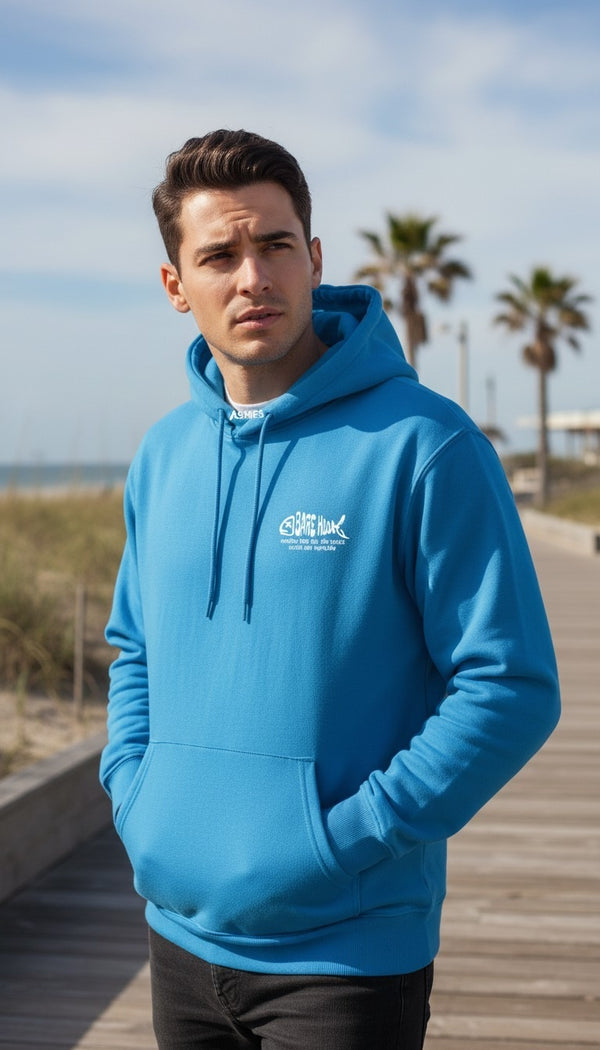 BareHook Premium Pullover Hoodie – Ocean Blue | Oceanic Pier Bait & Tackle Edition