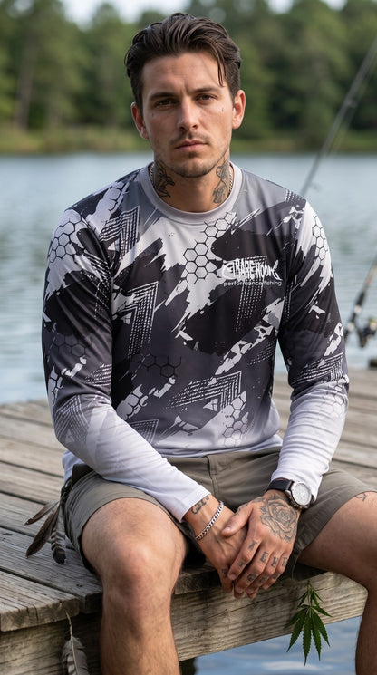 BareHook Performance Fishing Long Sleeve UV Fishing Shirt – Grey Camo