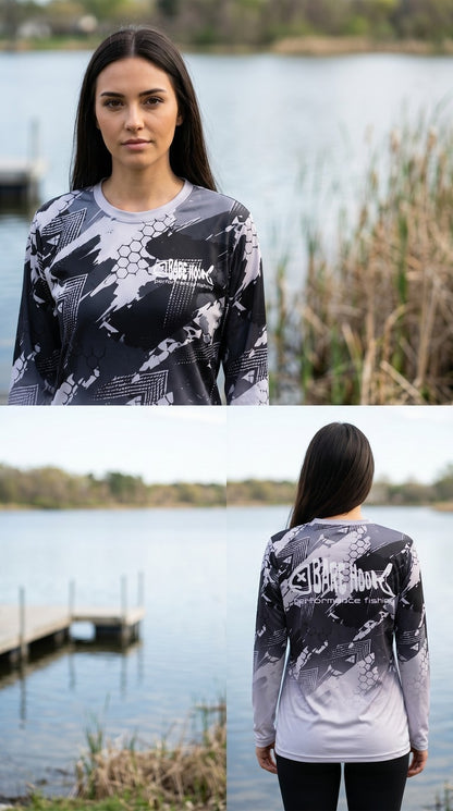 BareHook Performance Fishing Long Sleeve UV Fishing Shirt – Grey Camo