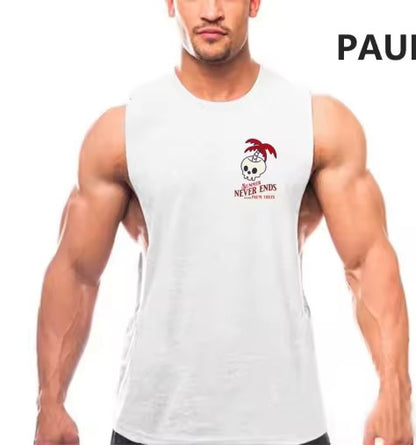 PAUM TREES "Summer Never Ends" Skeleton Surfer Graphic Tank Top – White