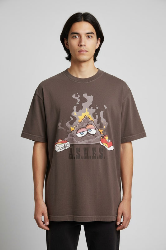 A.S.H.E.S. Mascot Graphic Boxy T-Shirt – Washed Brown