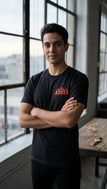 A.S.H.E.S. Flame Logo Unisex Crewneck Graphic T-Shirt – Black