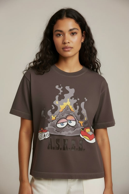 A.S.H.E.S. Mascot Graphic Boxy T-Shirt – Washed Brown